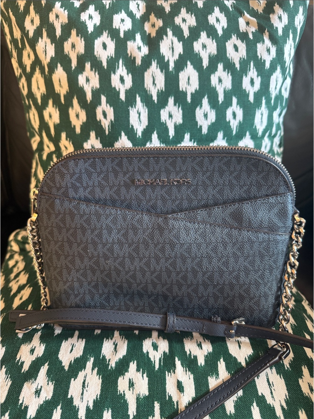 Michael Kors Black Signature MK Crossbody with Chain Strap
